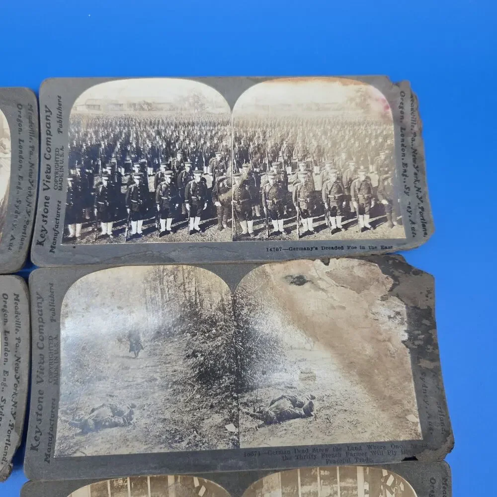 Keystone WWI Stereoview Card Lot 14 Trench Tank Pershing Gas Attack Antique